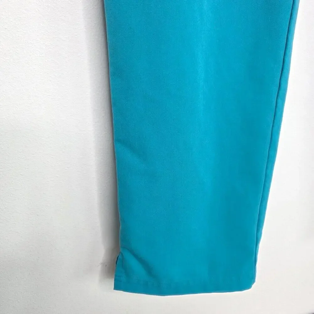 FIGS Yola Skinny Scrub Pants Large Teal Blue 11-Pocket Yoga Waist Straight Leg